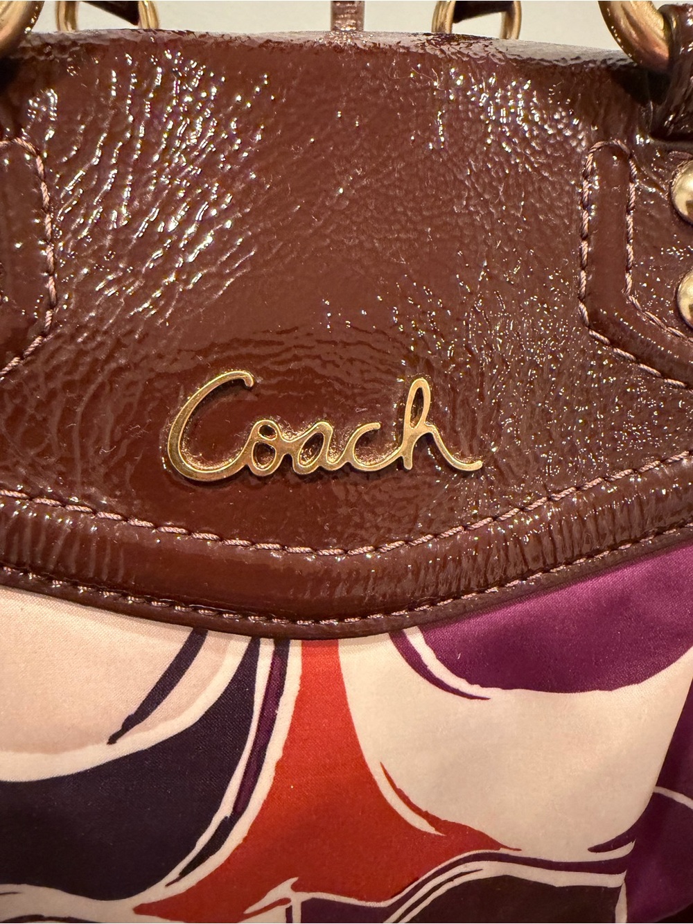 Coach Ashley Floral Print Satchel in Brown & Purple - Picture 3 of 10
